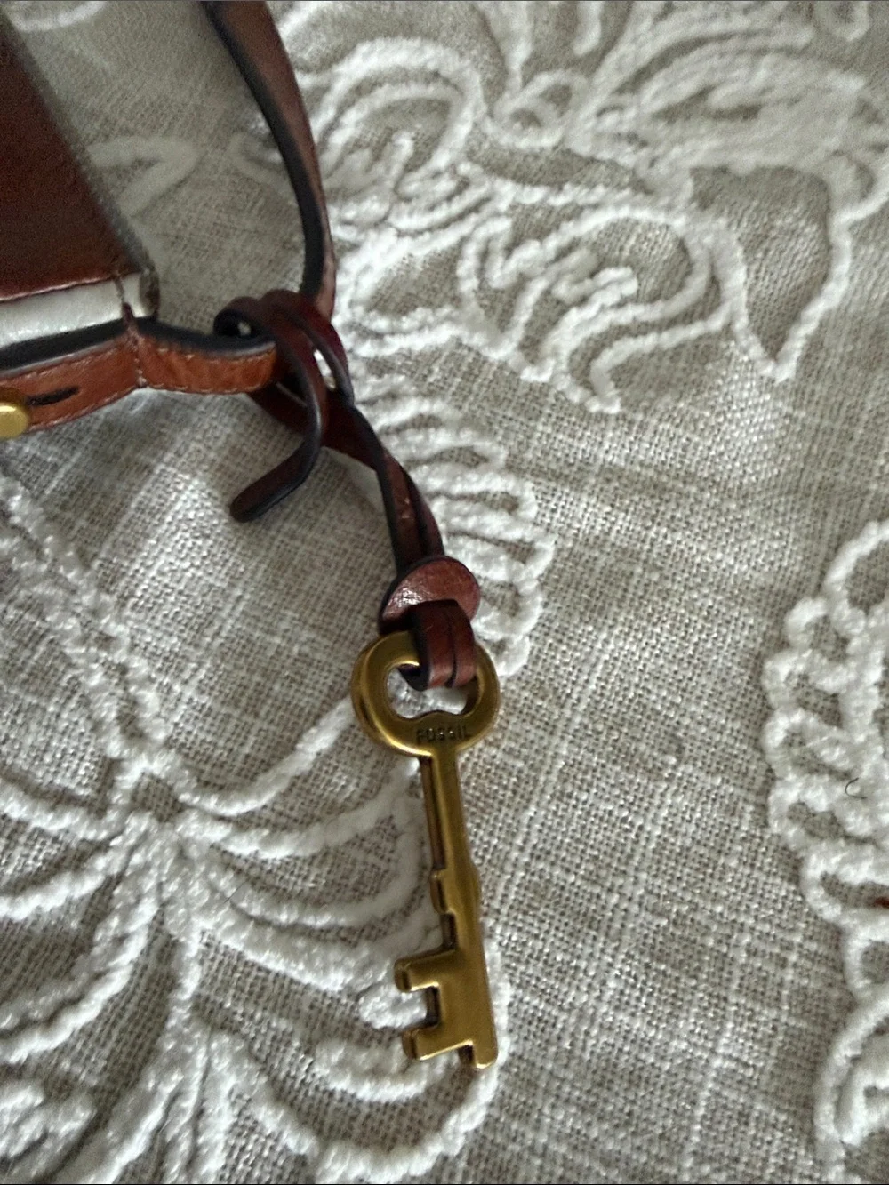 Fossil Two-Tone Fiona Leather Crossbody Bag in Brown and Light Gray
